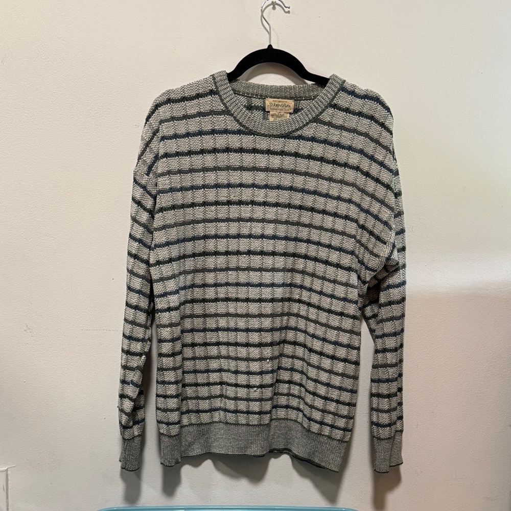 Vintage St. John’s Bay Striped Crewneck Sweater in Gray and Charcoal